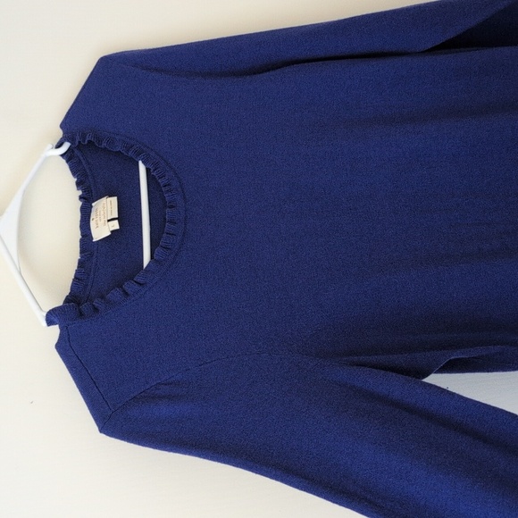 Kate Spade Womens Large Ruffle Crewneck Sweater Blue Preppy Coquette Classic - Picture 5 of 8